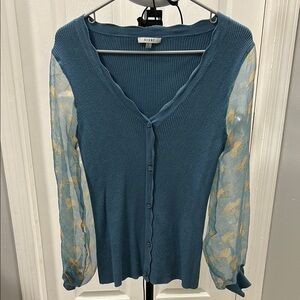 Sioni Blue Women's Top with Sheer Sleeves